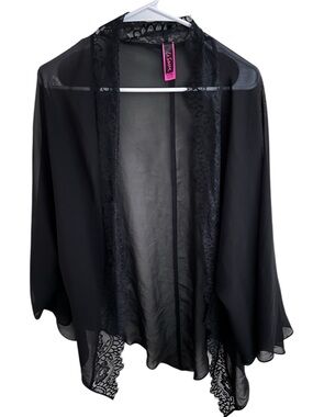 La SENZA Black Sheer Lace-Trim Kimono Robe